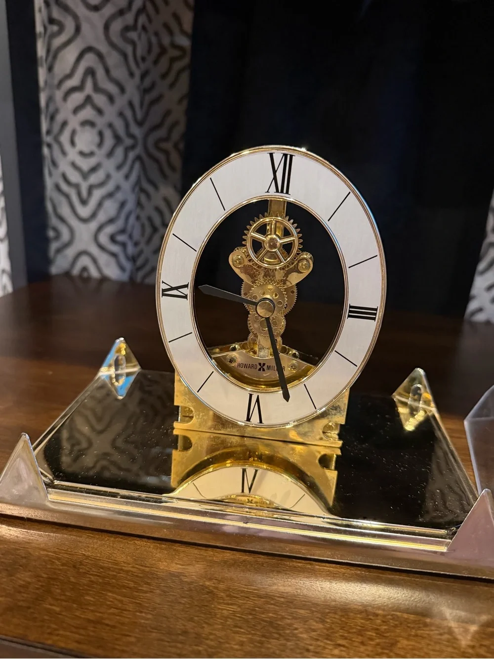 Pyramid Acrylic Wall Clock with Gold Skeleton Movement